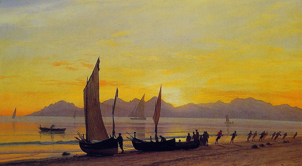 Recogiendo las embarcaciones al atardecer. Albert Bierstard